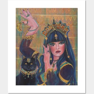 Bastet goddess Egyptian cat dark by Renee Lavoie Posters and Art